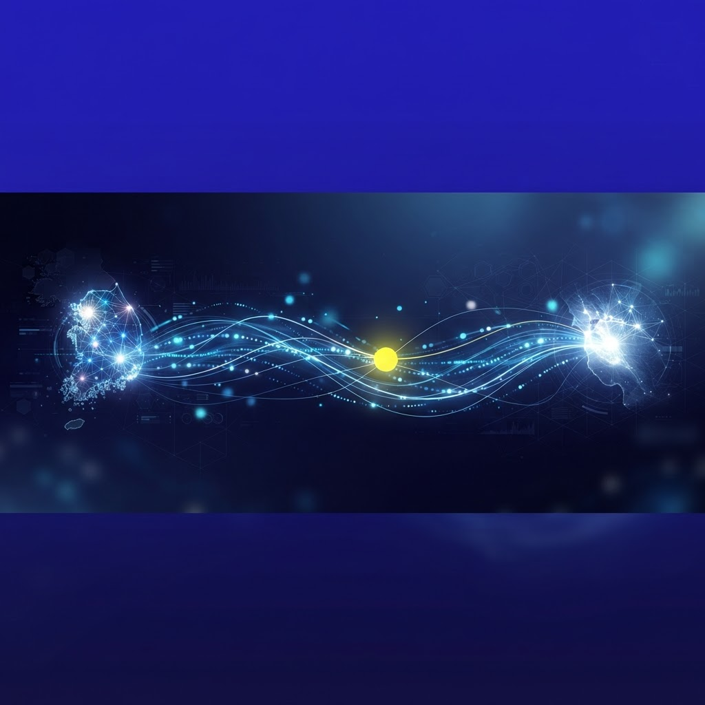Abstract visualization of a matching connection between Korea and Silicon Valley
